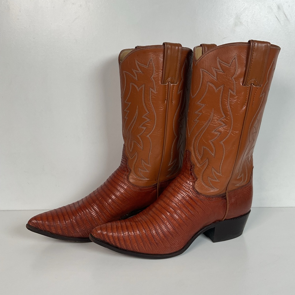 Vintage 1970s Justin Lizard Cowgirl Boots 75 C Usa Made